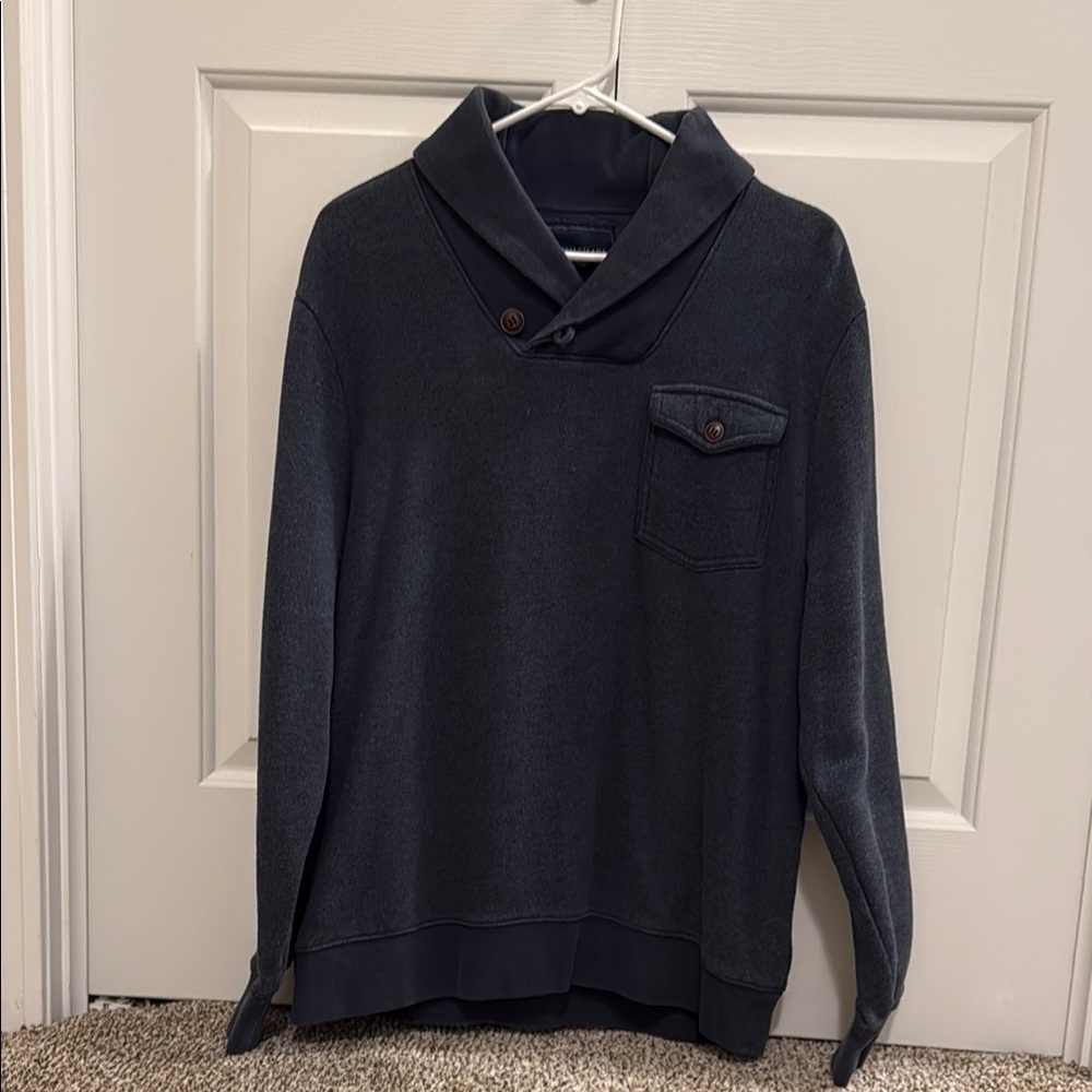 British Khaki Blue Shawl Collar Sweatshirt
